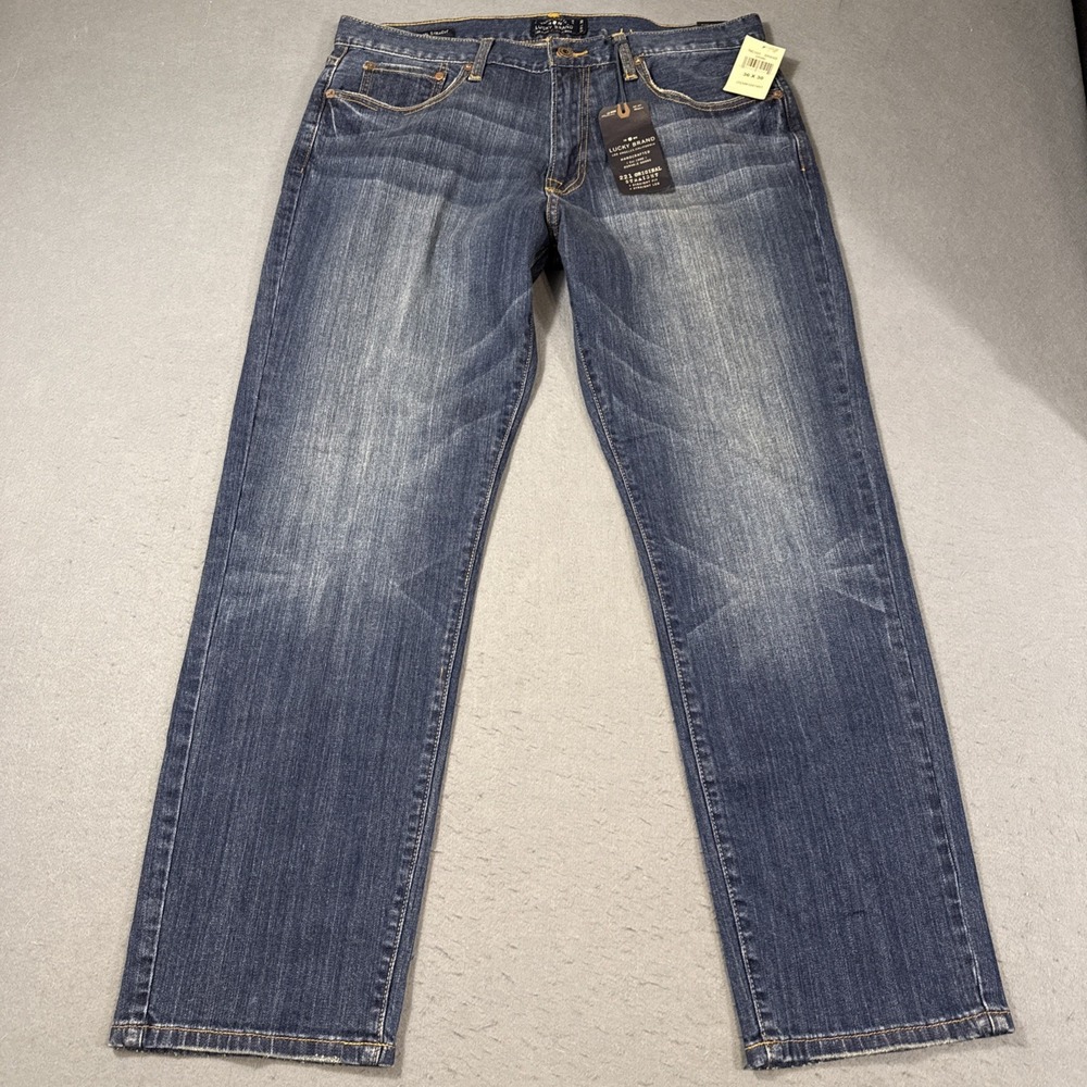 JEANS STRAIGHT Lucky Brand 36X30 Men's 221 DARK WASH Jeans NWT WHISKERING